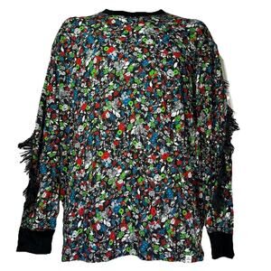 Facetasm Floral Long Sleeve Fringes T-Shirt Size 3
